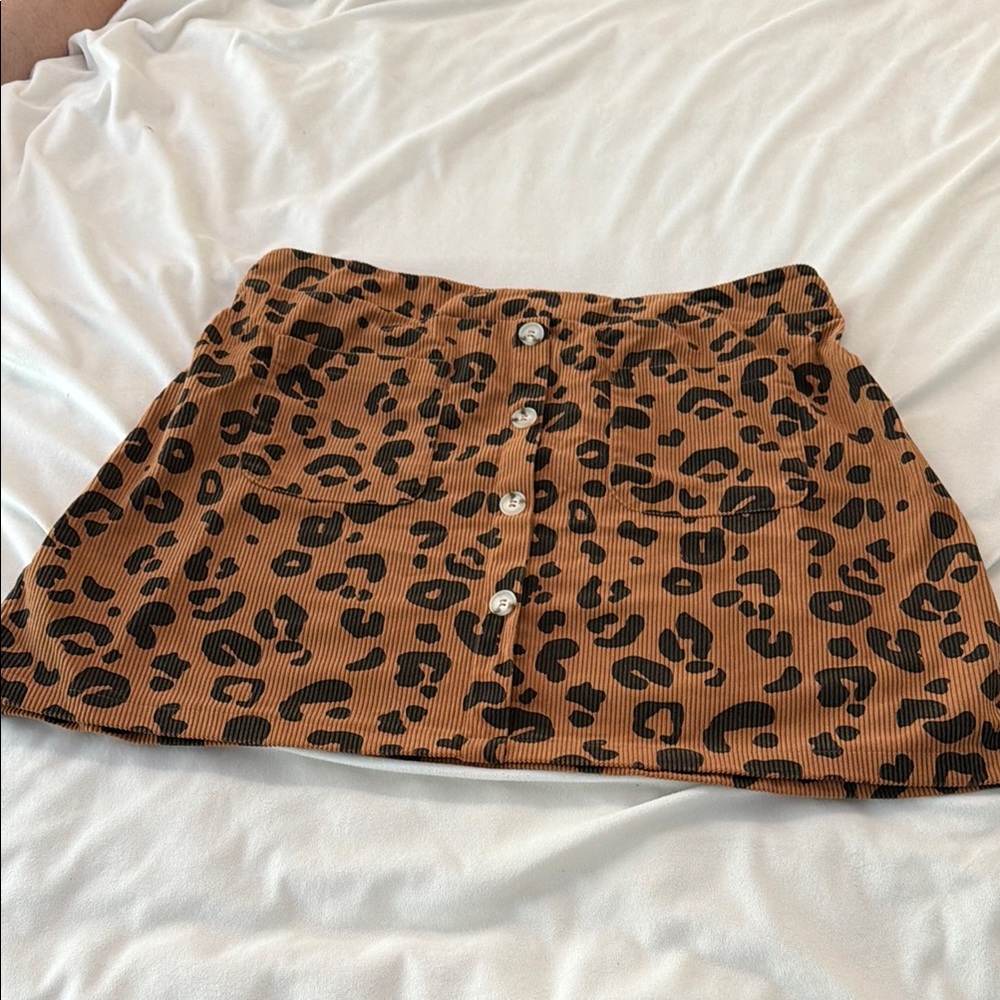 Leopard Print Button-Front Mini Skirt - Brown